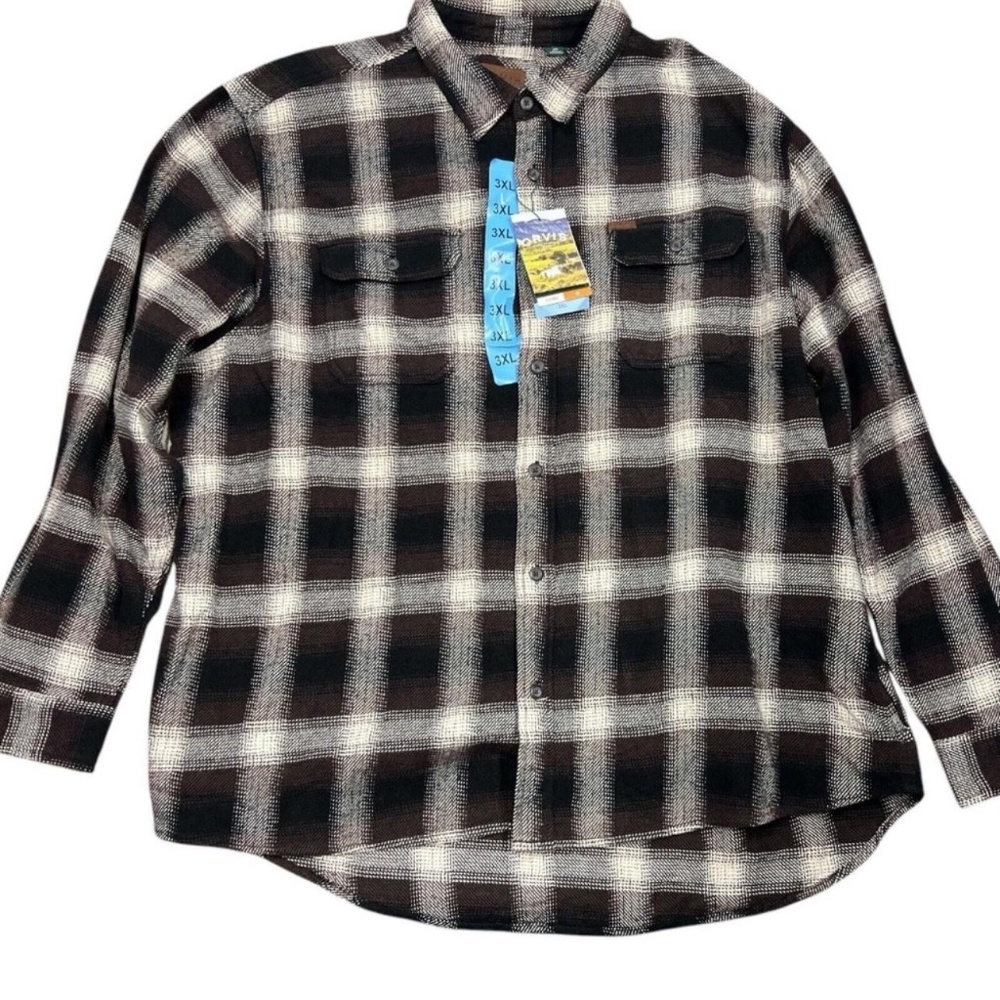 Orvis Shirt Mens 3XL Flannel Heavyweight Double Brushed Dark Bark Plaid Shacket
